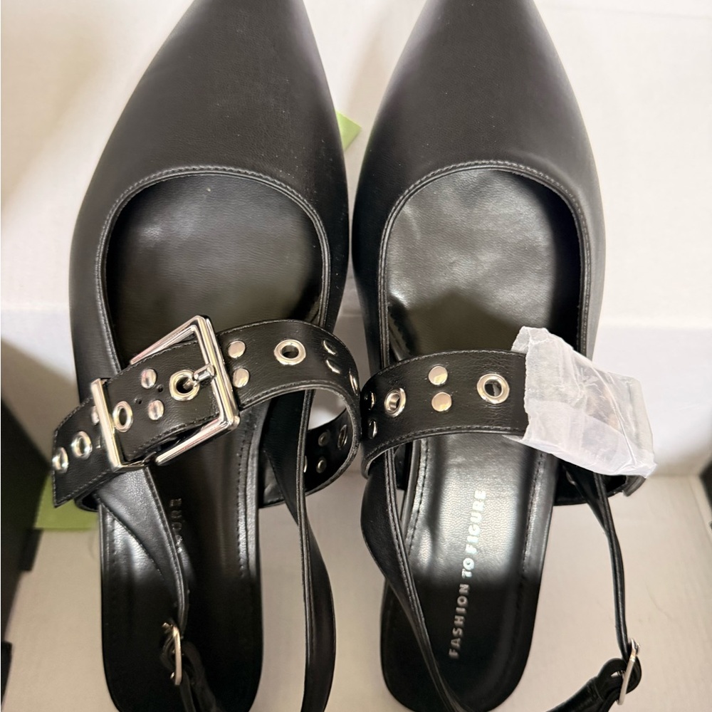 Fashion to Figure Black Pointed Mary Jane Heels with Studs